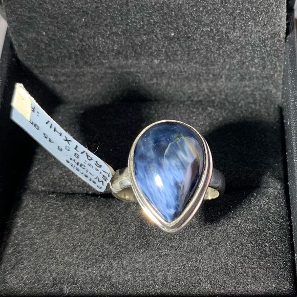 925 Sterling Silver Jewelry - VINTAGE STERLING SILVER RARE BLUE PIETERSITE TEARDROP RING SIZE 9